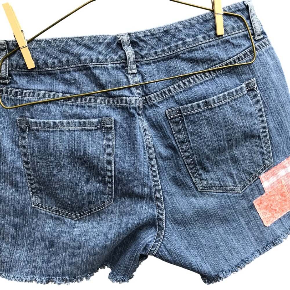 Upcycled Patchwork Cutoff Shorts, Bleached Distre… - image 2